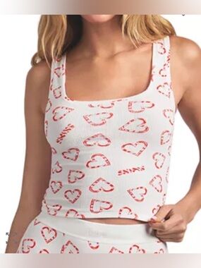 Skims Cotton Rib Crop Tank top in Marble Candy Heart size Small